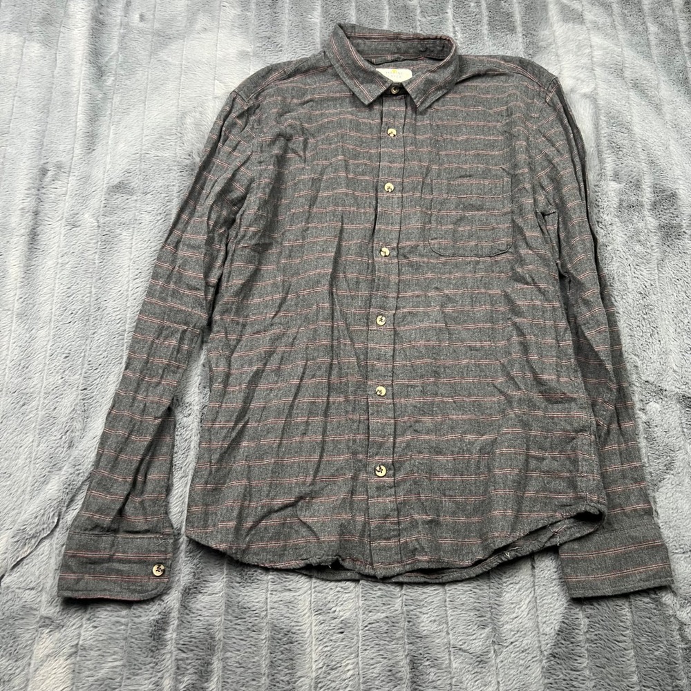 Marine Layer Men Small Gray Striped Flannel Button Down Shirt Long Sleeve 140892